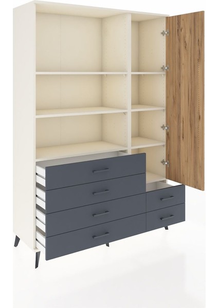 Hyperion Dolap 7 Raflı 6 Çekmeceli Tek Kapaklı 132X44X195 Aytaşı-Çam/antrasit indirimleri