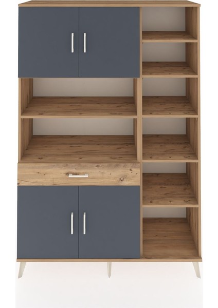 Hyperion Dolap 10 Raflı Tek Çekmeceli 4 Kapaklı 132X44X195 Çam-Antrasit/çam