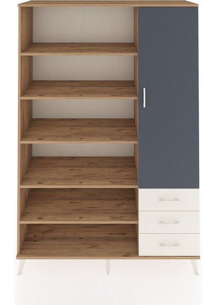 Hyperion Dolap 9 Raflı 3 Çekmeceli Tek Kapaklı 132X44X195 Çam-Antrasit/aytaşı