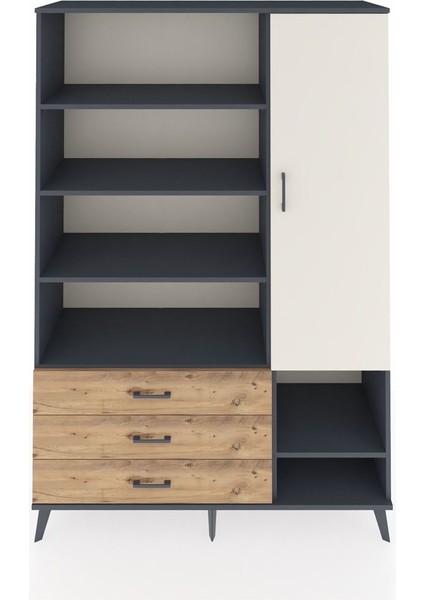 Hyperion Dolap 9 Raflı 3 Çekmeceli Tek Kapaklı 132X44X195 Antrasit-Aytaşı/çam