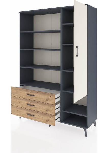 Hyperion Dolap 9 Raflı 3 Çekmeceli Tek Kapaklı 132X44X195 Antrasit-Aytaşı/çam modelleri