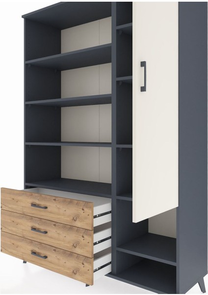 Hyperion Dolap 9 Raflı 3 Çekmeceli Tek Kapaklı 132X44X195 Antrasit-Aytaşı/çam fırsatları