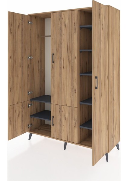 Hyperion Dolap 7 Raflı 5 Kapaklı Tek Askılı 132X44X195 Çam-Çam/antrasit modelleri