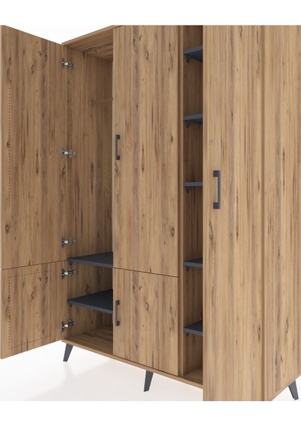 Hyperion Dolap 7 Raflı 5 Kapaklı Tek Askılı 132X44X195 Çam-Çam/antrasit fırsatları