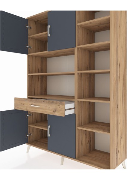 Hyperion Dolap 10 Raflı Tek Çekmeceli 4 Kapaklı 132X44X195 Çam-Antrasit/çam fırsatları