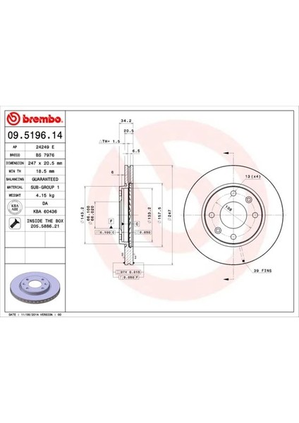 ÖN FREN AYNASI P106 I-2 1991-2002 206 1998306 1993-2001 SAXO 1996-2003 XSARA 1997-2000 247.5X20.4X4DLXHAVALI 4246 A7 4246 94 4249 96 95661747 (2 ADET)