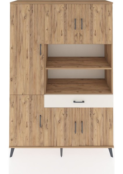 Hyperion Dolap 10 Raflı Tek Çekmeceli 6 Kapaklı 132X44X195 Çam-Çam/aytaşı