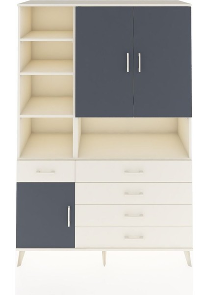 Hyperion Dolap 8 Raflı 5 Çekmeceli 3 Kapaklı 132X44X195 Aytaşı-Antrasit/aytaşı