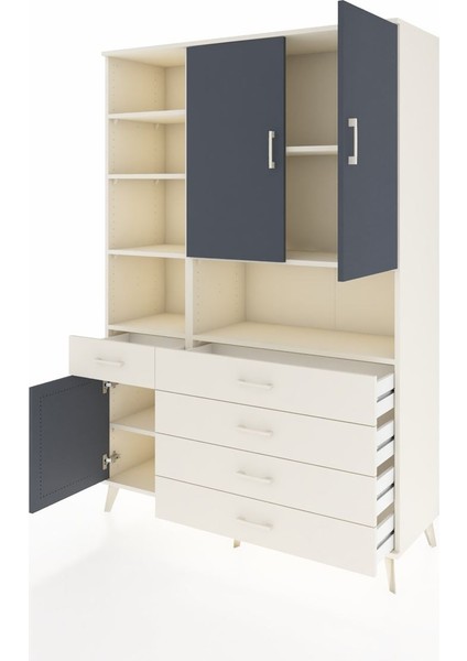 Hyperion Dolap 8 Raflı 5 Çekmeceli 3 Kapaklı 132X44X195 Aytaşı-Antrasit/aytaşı modelleri