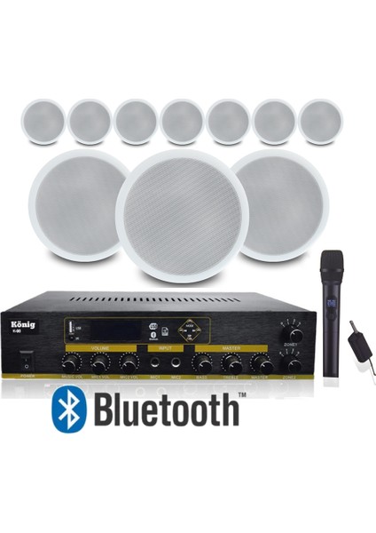 10’lu Tavan Hoparlörlü El Mikrofonlu Bluetooth Anfi Ses Sistemi Seti
