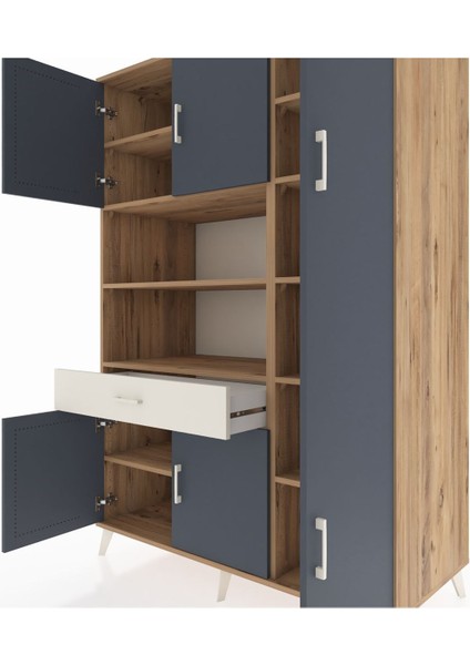 Kronos Dolap 10 Raflı Tek Çekmeceli 6 Kapaklı 132X59X195 Çam-Antrasit/aytaşı fırsatları