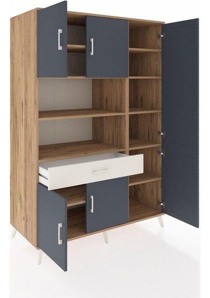 Kronos Dolap 10 Raflı Tek Çekmeceli 6 Kapaklı 132X59X195 Çam-Antrasit/aytaşı indirimleri