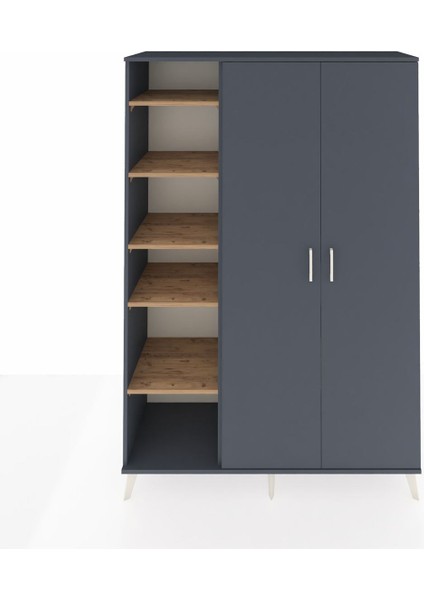 Hyperion Dolap 7 Raflı 2 Kapaklı Tek Askılı 132X44X195 Antrasit-Antrasit/çam