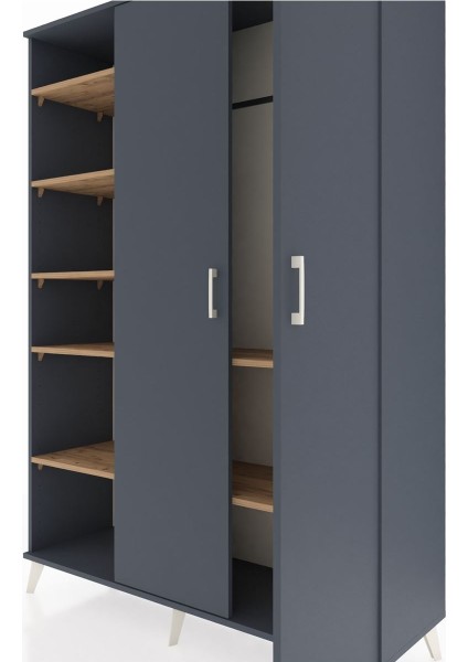 Hyperion Dolap 7 Raflı 2 Kapaklı Tek Askılı 132X44X195 Antrasit-Antrasit/çam fırsatları