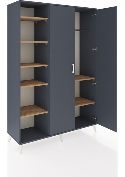 Hyperion Dolap 7 Raflı 2 Kapaklı Tek Askılı 132X44X195 Antrasit-Antrasit/çam indirimleri