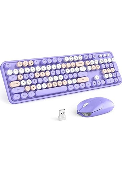 Mofıı Kablosuz Klavye ve Fare Combo, 2.4ghz Retro Tam Boy Klavye Numara Pad ve Sevimli Fare Bilgisayar Pc Masaüstü Dizüstü Windowsxp/7/8/10 Mor Renkli fiyatları