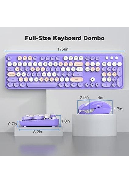 Mofıı Kablosuz Klavye ve Fare Combo, 2.4ghz Retro Tam Boy Klavye Numara Pad ve Sevimli Fare Bilgisayar Pc Masaüstü Dizüstü Windowsxp/7/8/10 Mor Renkli modelleri