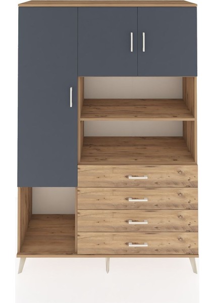 Hyperion Dolap 7 Raflı 4 Çekmeceli 3 Kapaklı 132X44X195 Çam-Antrasit/çam