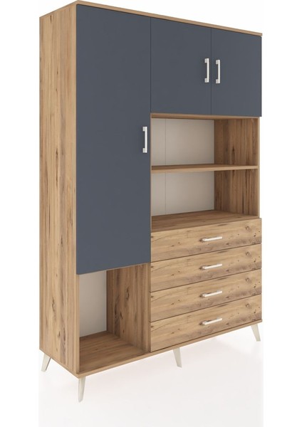 Hyperion Dolap 7 Raflı 4 Çekmeceli 3 Kapaklı 132X44X195 Çam-Antrasit/çam fiyatları