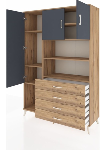 Hyperion Dolap 7 Raflı 4 Çekmeceli 3 Kapaklı 132X44X195 Çam-Antrasit/çam modelleri