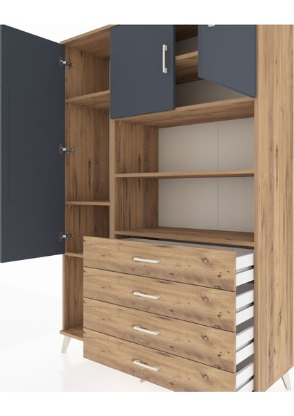 Hyperion Dolap 7 Raflı 4 Çekmeceli 3 Kapaklı 132X44X195 Çam-Antrasit/çam fırsatları