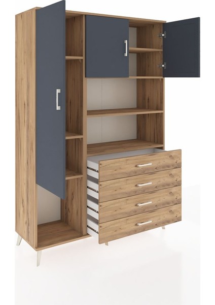 Hyperion Dolap 7 Raflı 4 Çekmeceli 3 Kapaklı 132X44X195 Çam-Antrasit/çam indirimleri