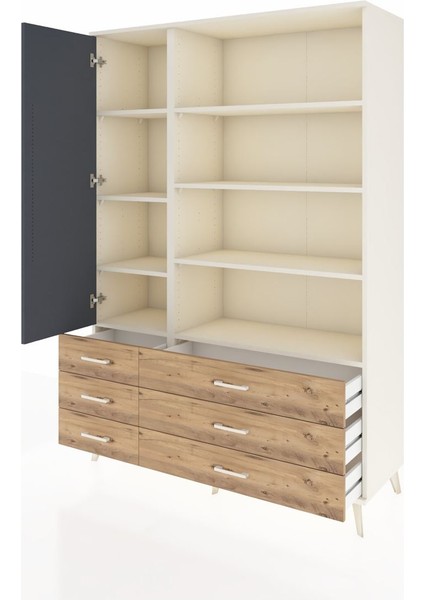 Hyperion Dolap 8 Raflı 6 Çekmeceli Tek Kapaklı 132X44X195 Aytaşı-Antrasit/çam modelleri