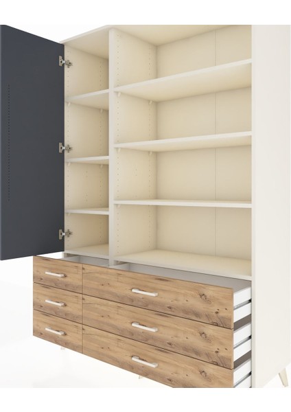 Hyperion Dolap 8 Raflı 6 Çekmeceli Tek Kapaklı 132X44X195 Aytaşı-Antrasit/çam fırsatları