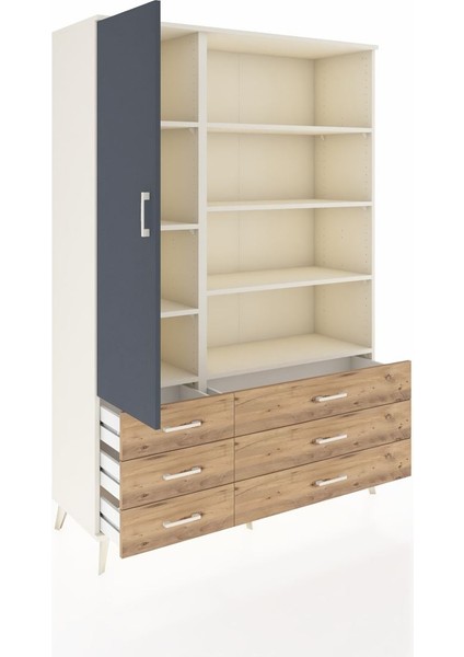 Hyperion Dolap 8 Raflı 6 Çekmeceli Tek Kapaklı 132X44X195 Aytaşı-Antrasit/çam indirimleri