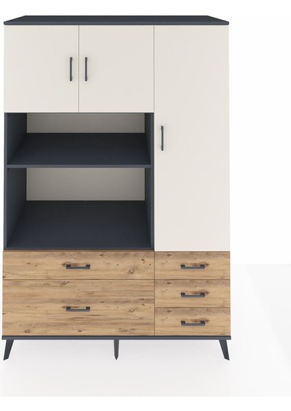 Kronos Dolap 7 Raflı 5 Çekmeceli 3 Kapaklı 132X59X195 Antrasit-Aytaşı/çam