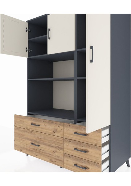 Kronos Dolap 7 Raflı 5 Çekmeceli 3 Kapaklı 132X59X195 Antrasit-Aytaşı/çam fırsatları