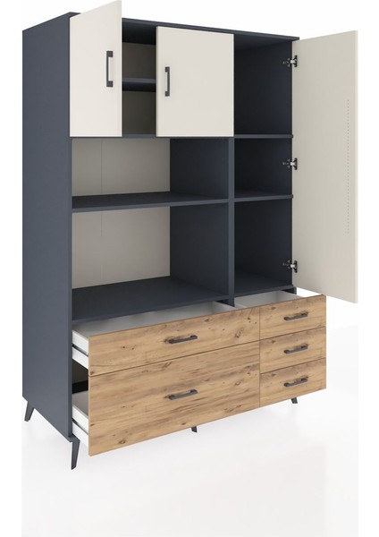 Kronos Dolap 7 Raflı 5 Çekmeceli 3 Kapaklı 132X59X195 Antrasit-Aytaşı/çam indirimleri