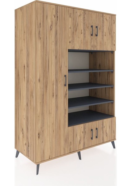 Kronos Dolap 10 Raflı 5 Kapaklı 132X59X195 Çam-Çam/antrasit fiyatları