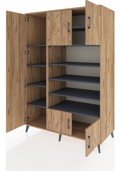 Kronos Dolap 10 Raflı 5 Kapaklı 132X59X195 Çam-Çam/antrasit modelleri