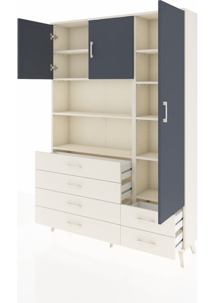 Arges Dolap 9 Raflı 6 Çekmeceli 3 Kapaklı 132X30X195 Aytaşı-Antrasit/aytaşı modelleri