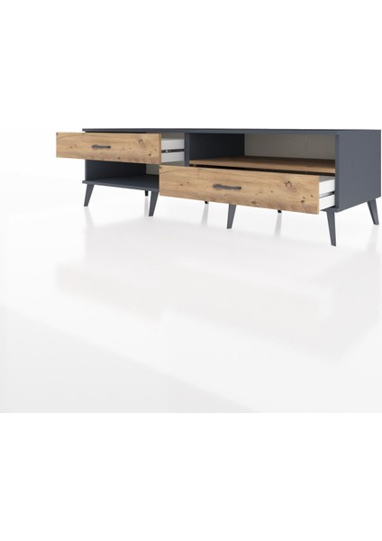 Kronos Tv Ünitesi Tek Raflı 2 Çekmeceli 176X59X51 Antrasit-Çam/çam modelleri