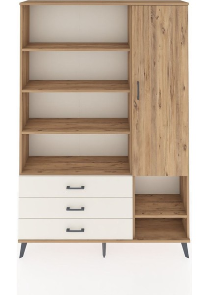 Arges Dolap 9 Raflı 3 Çekmeceli Tek Kapaklı 132X30X195 Çam-Çam/aytaşı