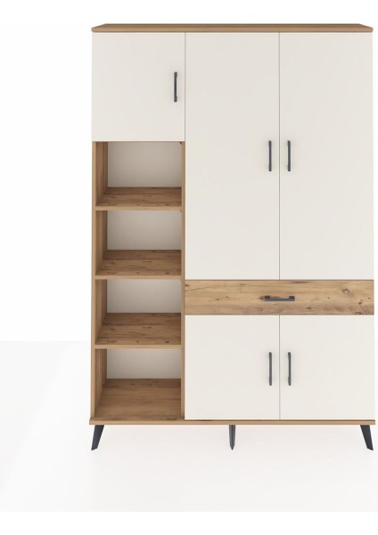 Arges Dolap 8 Raflı Tek Çekmeceli 5 Kapaklı 132X30X195 Çam-Aytaşı/çam