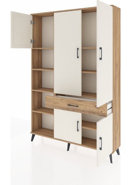 Arges Dolap 8 Raflı Tek Çekmeceli 5 Kapaklı 132X30X195 Çam-Aytaşı/çam modelleri