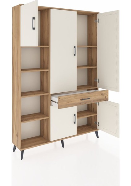 Arges Dolap 8 Raflı Tek Çekmeceli 5 Kapaklı 132X30X195 Çam-Aytaşı/çam indirimleri