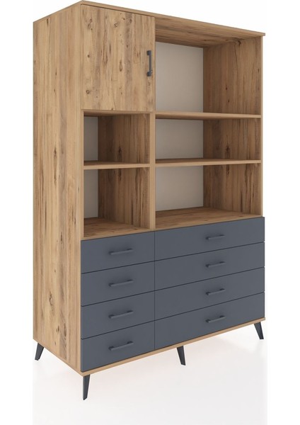 Kronos Dolap 7 Raflı 8 Çekmeceli Tek Kapaklı 132X59X195 Çam-Çam/antrasit fiyatları