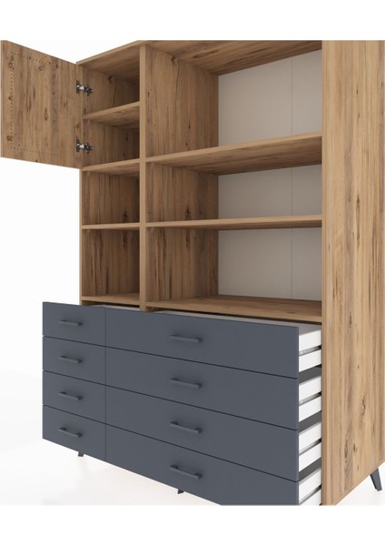 Kronos Dolap 7 Raflı 8 Çekmeceli Tek Kapaklı 132X59X195 Çam-Çam/antrasit fırsatları