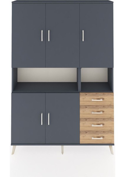 Arges Dolap 7 Raflı 4 Çekmeceli 5 Kapaklı 132X30X195 Antrasit-Antrasit/çam