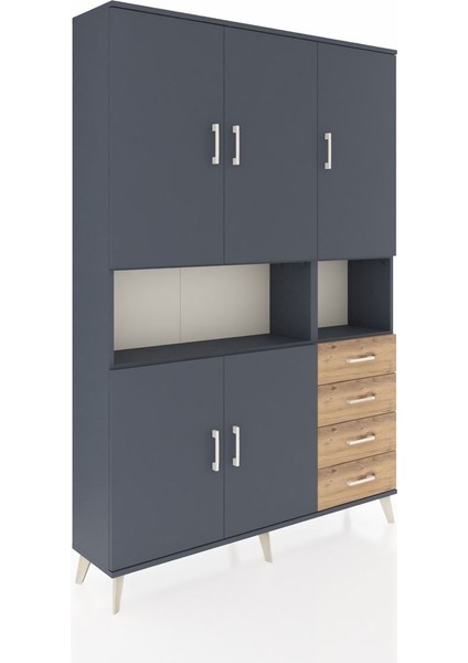 Arges Dolap 7 Raflı 4 Çekmeceli 5 Kapaklı 132X30X195 Antrasit-Antrasit/çam fiyatları