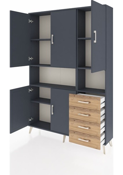 Arges Dolap 7 Raflı 4 Çekmeceli 5 Kapaklı 132X30X195 Antrasit-Antrasit/çam modelleri