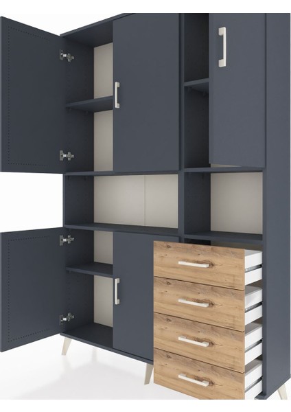 Arges Dolap 7 Raflı 4 Çekmeceli 5 Kapaklı 132X30X195 Antrasit-Antrasit/çam fırsatları