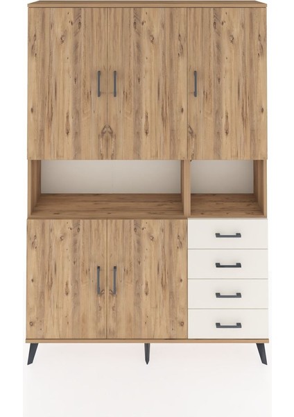 Arges Dolap 7 Raflı 4 Çekmeceli 5 Kapaklı 132X30X195 Çam-Çam/aytaşı