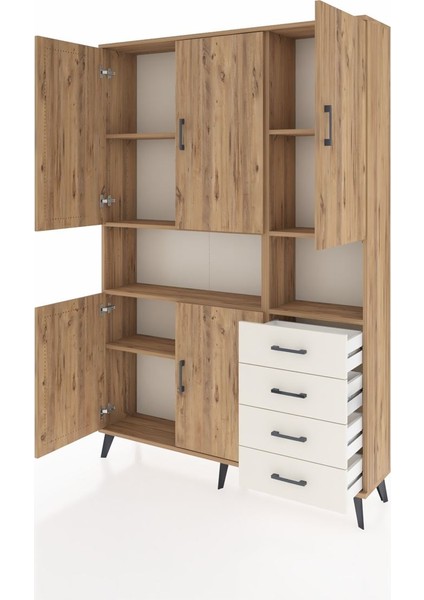 Arges Dolap 7 Raflı 4 Çekmeceli 5 Kapaklı 132X30X195 Çam-Çam/aytaşı modelleri