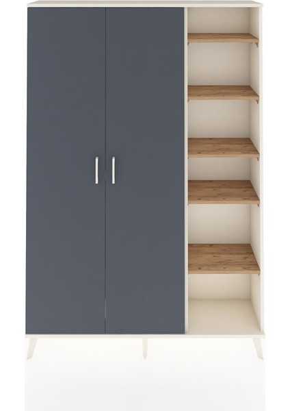 Arges Dolap 7 Raflı 2 Kapaklı Tek Askılı 132X30X195 Aytaşı-Antrasit/çam