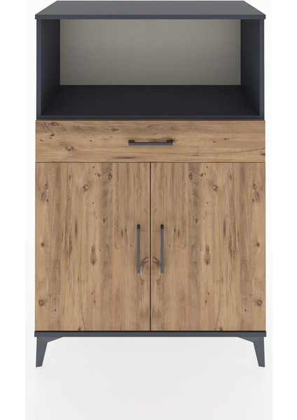 Hyperion Dolap 2 Raflı Tek Çekmeceli 2 Kapaklı 88X44X134 Antrasit-Çam
